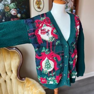 ☾ Vintage Heirloom Collectibles cotton blend knit Christmas cardigan sweater